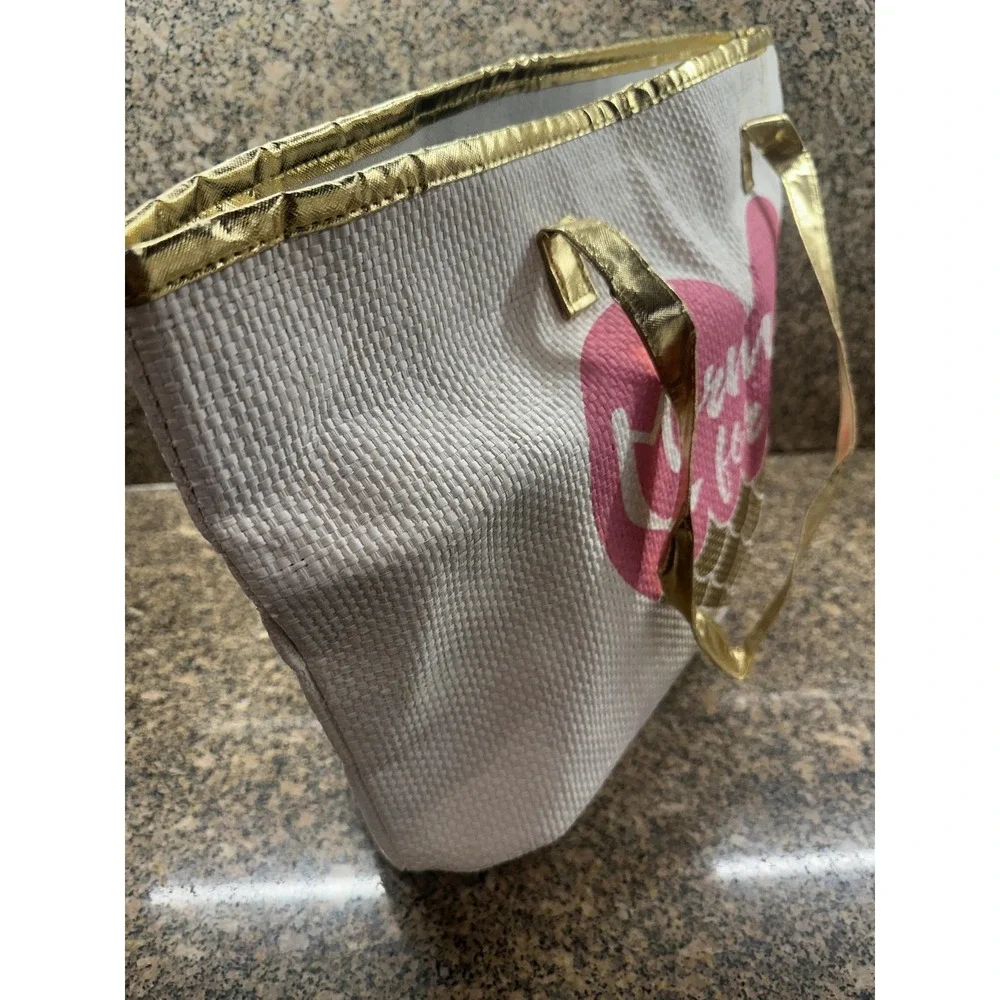 Mermaid For Life Tote Bag Womens White Pink Gold Beach Shopper Carryall‎ Woven